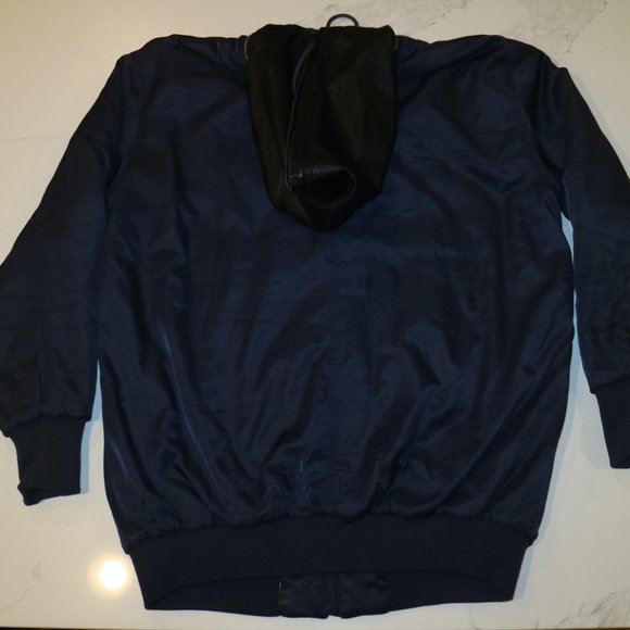 Navy blue TNA Jacket with removable leather hood - Picture 2 of 3